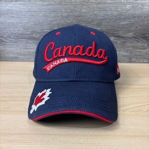 Canada Hat Cap Strap Back Blue Red Maple Leaf Adjustable Outdoors